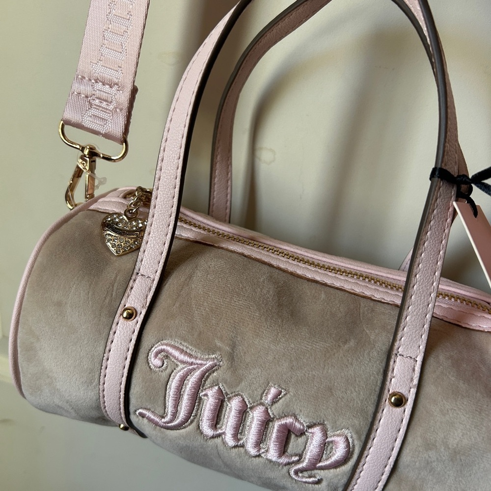 Juicy Couture Pink/Tan Shoulder Bag with Gold Hardware